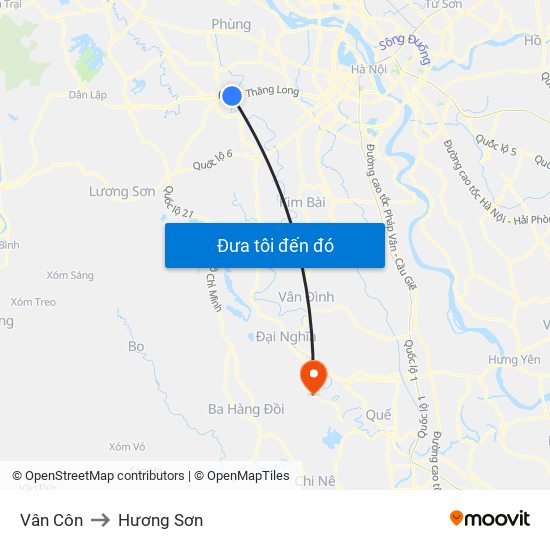 Vân Côn to Hương Sơn map
