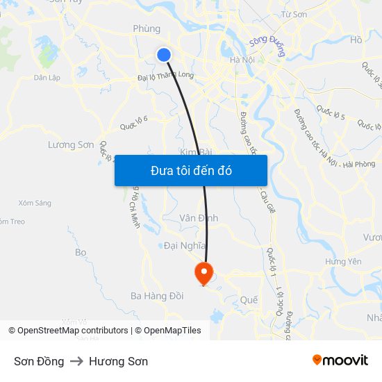 Sơn Đồng to Hương Sơn map
