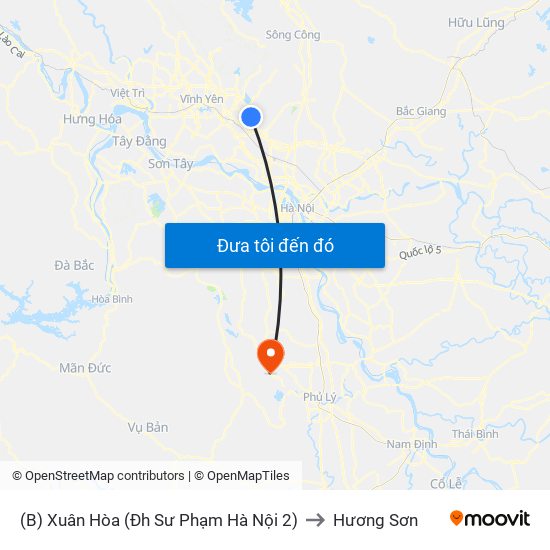 (B) Xuân Hòa (Đh Sư Phạm Hà Nội 2) to Hương Sơn map