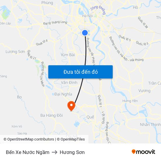 Bến Xe Nước Ngầm to Hương Sơn map