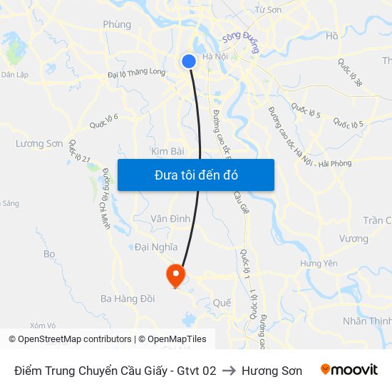 Điểm Trung Chuyển Cầu Giấy - Gtvt 02 to Hương Sơn map