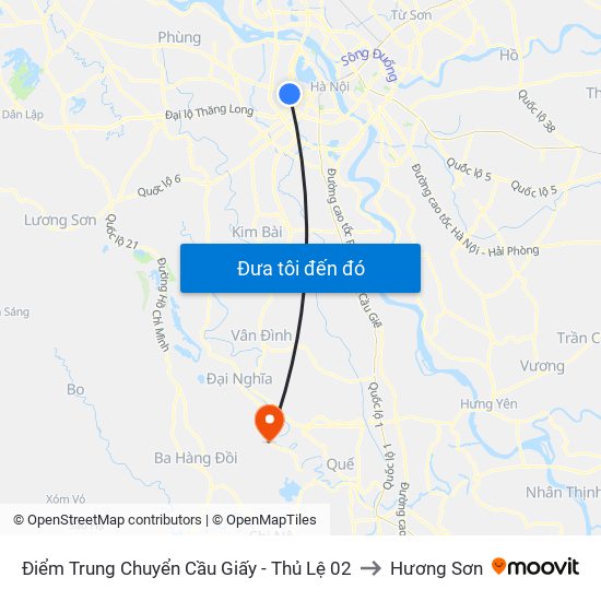 Điểm Trung Chuyển Cầu Giấy - Thủ Lệ 02 to Hương Sơn map