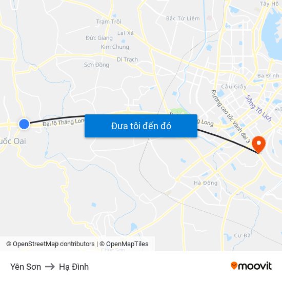 Yên Sơn to Hạ Đình map