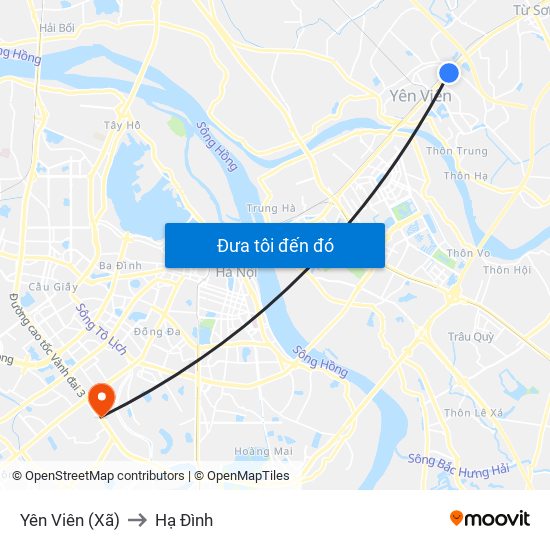 Yên Viên (Xã) to Hạ Đình map