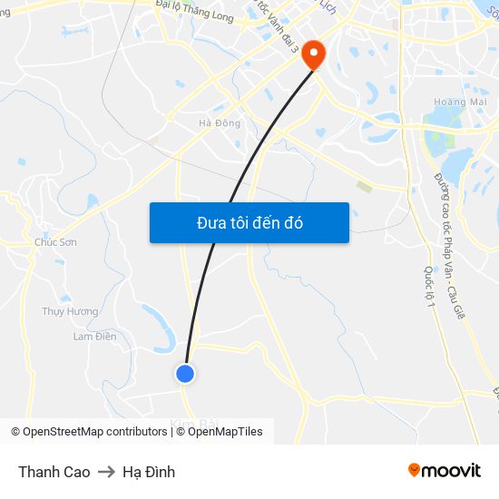 Thanh Cao to Hạ Đình map