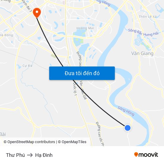 Thư Phú to Hạ Đình map