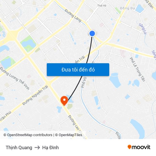 Thịnh Quang to Hạ Đình map