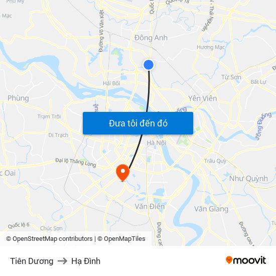 Tiên Dương to Hạ Đình map