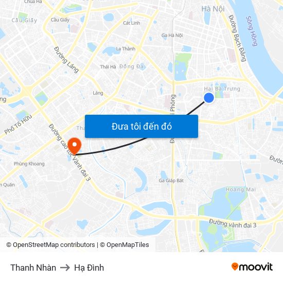 Thanh Nhàn to Hạ Đình map