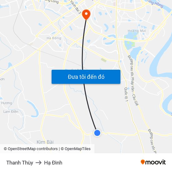 Thanh Thùy to Hạ Đình map