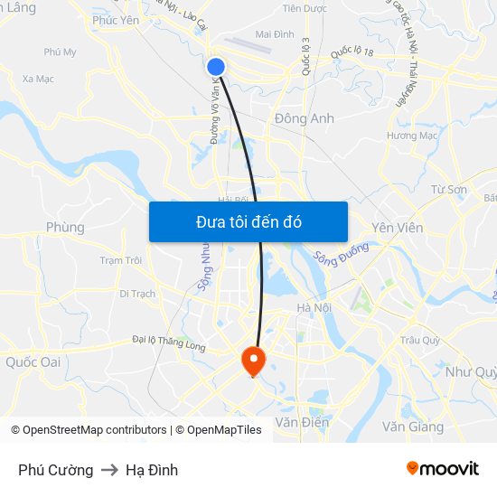 Phú Cường to Hạ Đình map