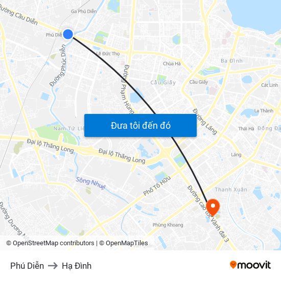 Phú Diễn to Hạ Đình map