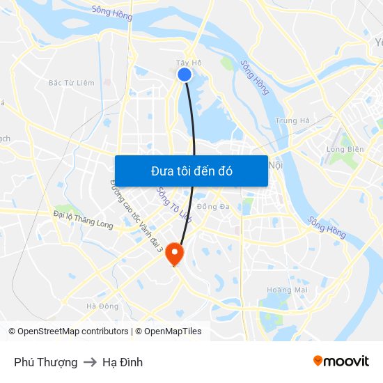 Phú Thượng to Hạ Đình map