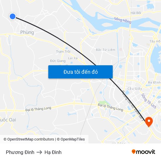 Phương Đình to Hạ Đình map