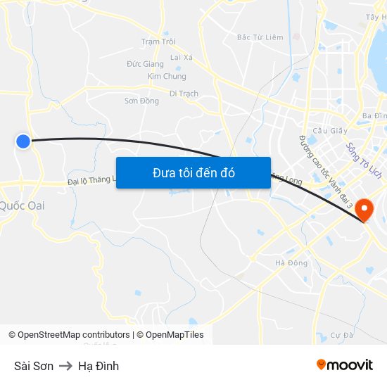Sài Sơn to Hạ Đình map