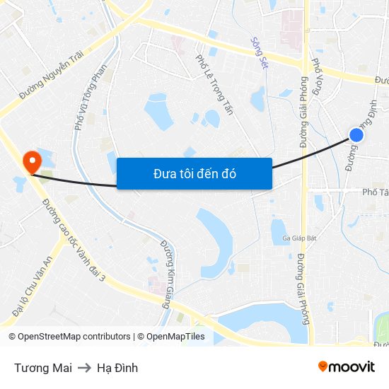 Tương Mai to Hạ Đình map