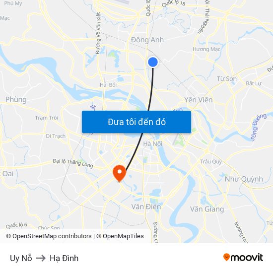 Uy Nỗ to Hạ Đình map