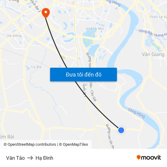 Vân Tảo to Hạ Đình map