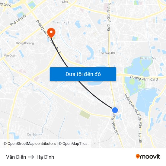 Văn Điển to Hạ Đình map