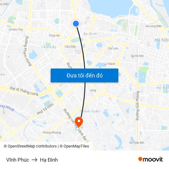 Vĩnh Phúc to Hạ Đình map