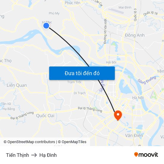 Tiến Thịnh to Hạ Đình map