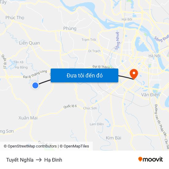 Tuyết Nghĩa to Hạ Đình map