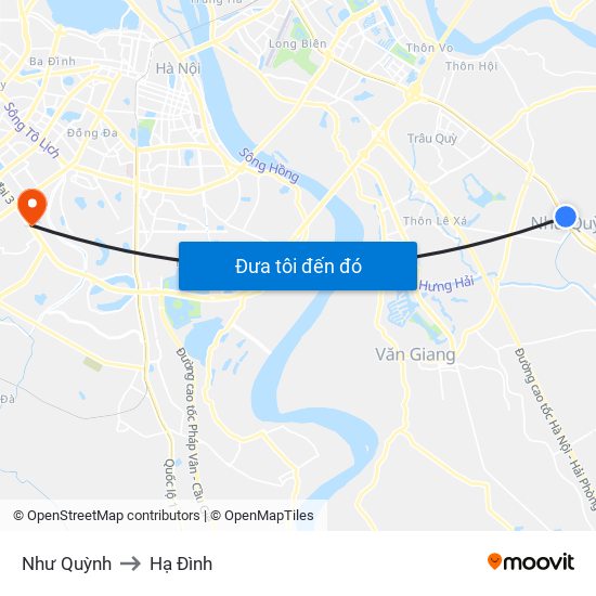 Như Quỳnh to Hạ Đình map