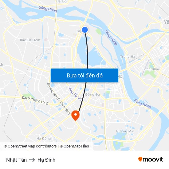 Nhật Tân to Hạ Đình map