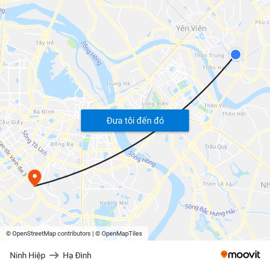 Ninh Hiệp to Hạ Đình map