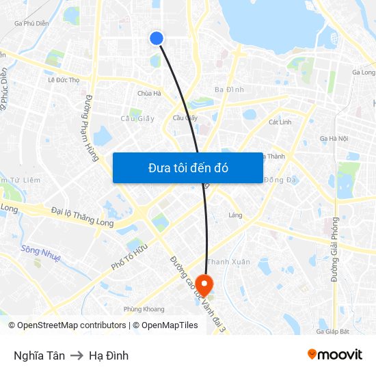 Nghĩa Tân to Hạ Đình map