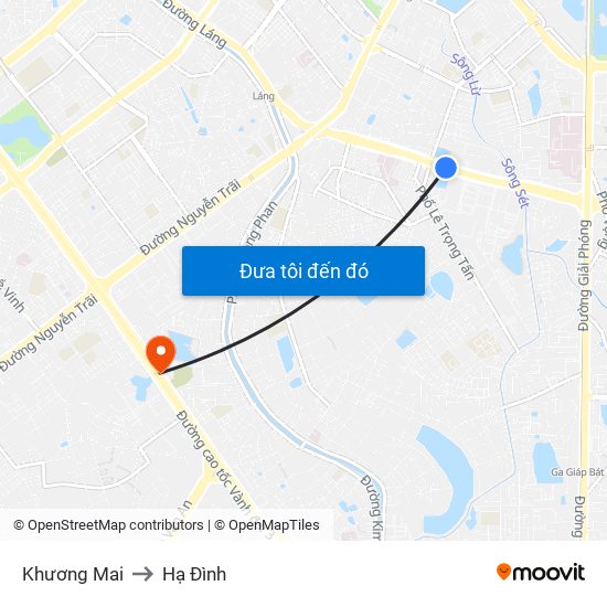 Khương Mai to Hạ Đình map