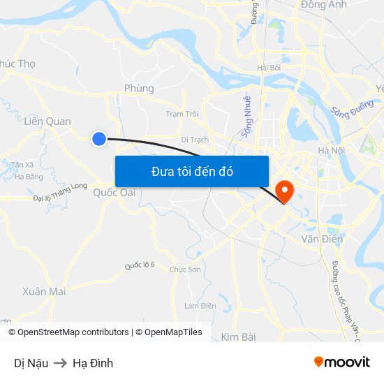 Dị Nậu to Hạ Đình map