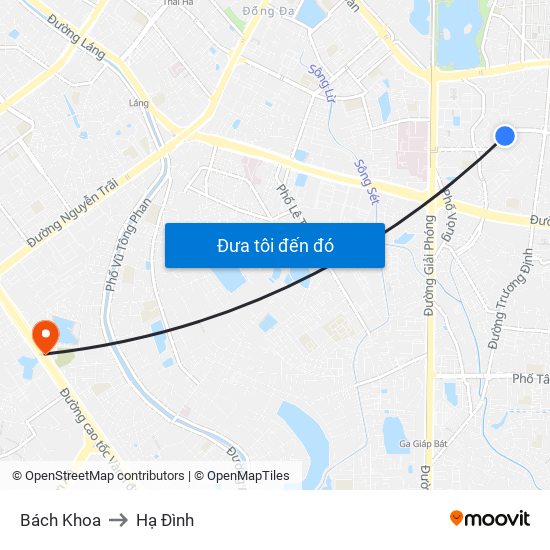 Bách Khoa to Hạ Đình map