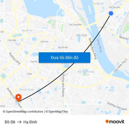 Bồ Đề to Hạ Đình map