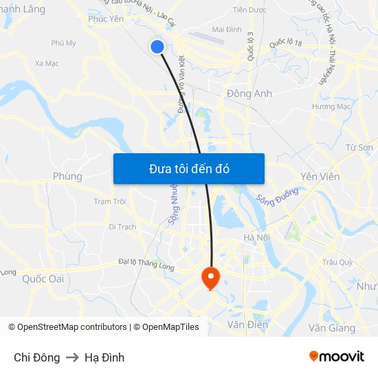Chi Đông to Hạ Đình map