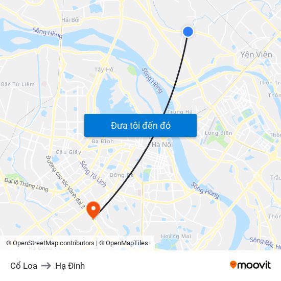 Cổ Loa to Hạ Đình map