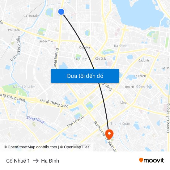 Cổ Nhuế 1 to Hạ Đình map
