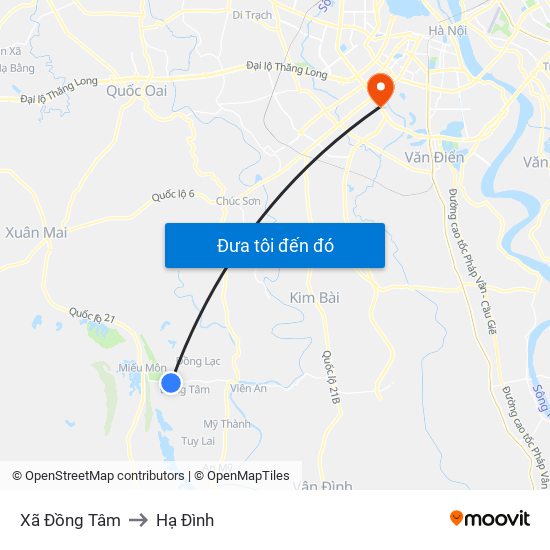 Xã Đồng Tâm to Hạ Đình map