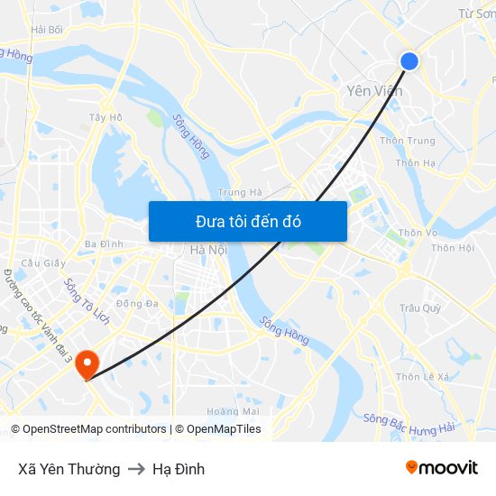 Xã Yên Thường to Hạ Đình map