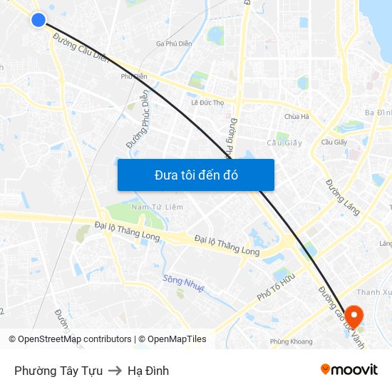 Phường Tây Tựu to Hạ Đình map