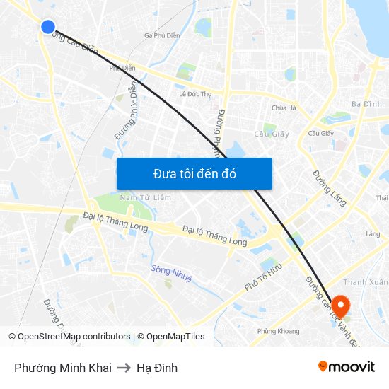 Phường Minh Khai to Hạ Đình map