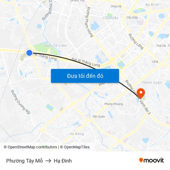 Phường Tây Mỗ to Hạ Đình map