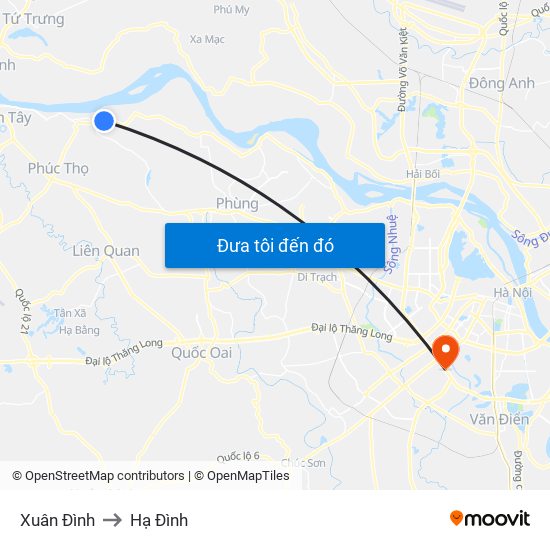 Xuân Đình to Hạ Đình map