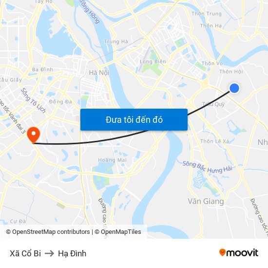 Xã Cổ Bi to Hạ Đình map