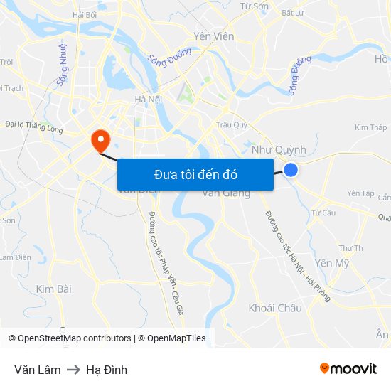 Văn Lâm to Hạ Đình map