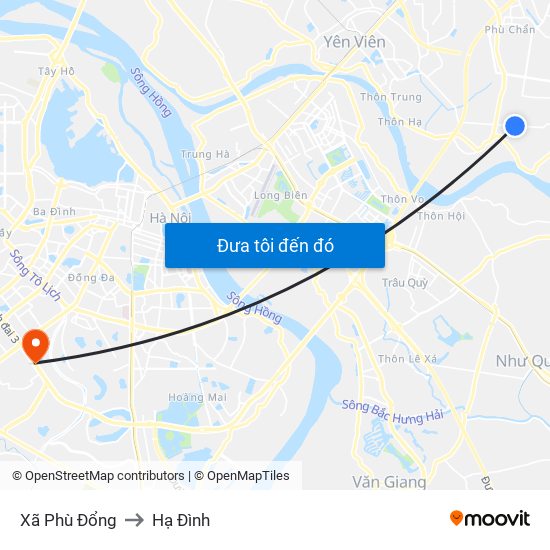 Xã Phù Đổng to Hạ Đình map