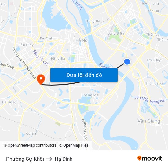 Phường Cự Khối to Hạ Đình map