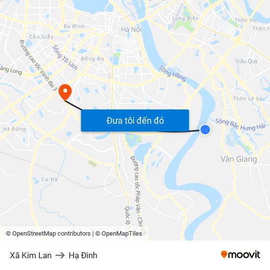 Xã Kim Lan to Hạ Đình map