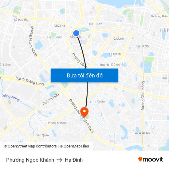 Phường Ngọc Khánh to Hạ Đình map