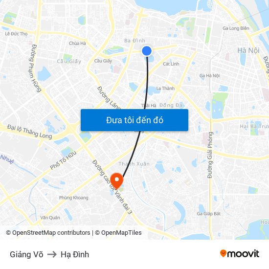 Giảng Võ to Hạ Đình map